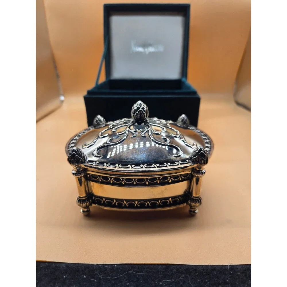 Vtg. Neiman Marcus Silverplate Lidded /Felted Jewelry Box (MT-1)
